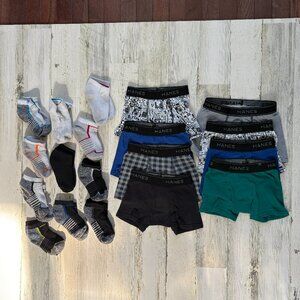 Bundle of Hanes Size Small Boxer Briefs & Boys Size Small Ankle Socks